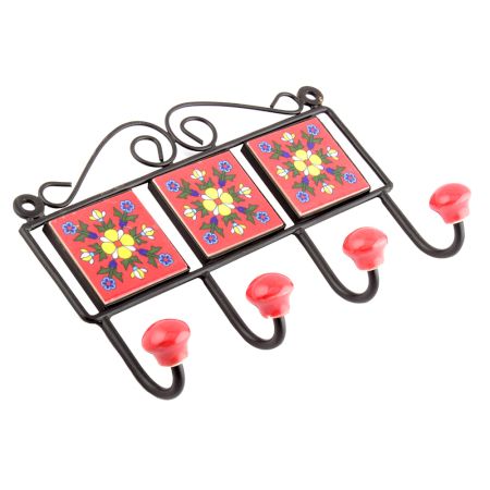 Red Yellow Flower Tiles Hooks